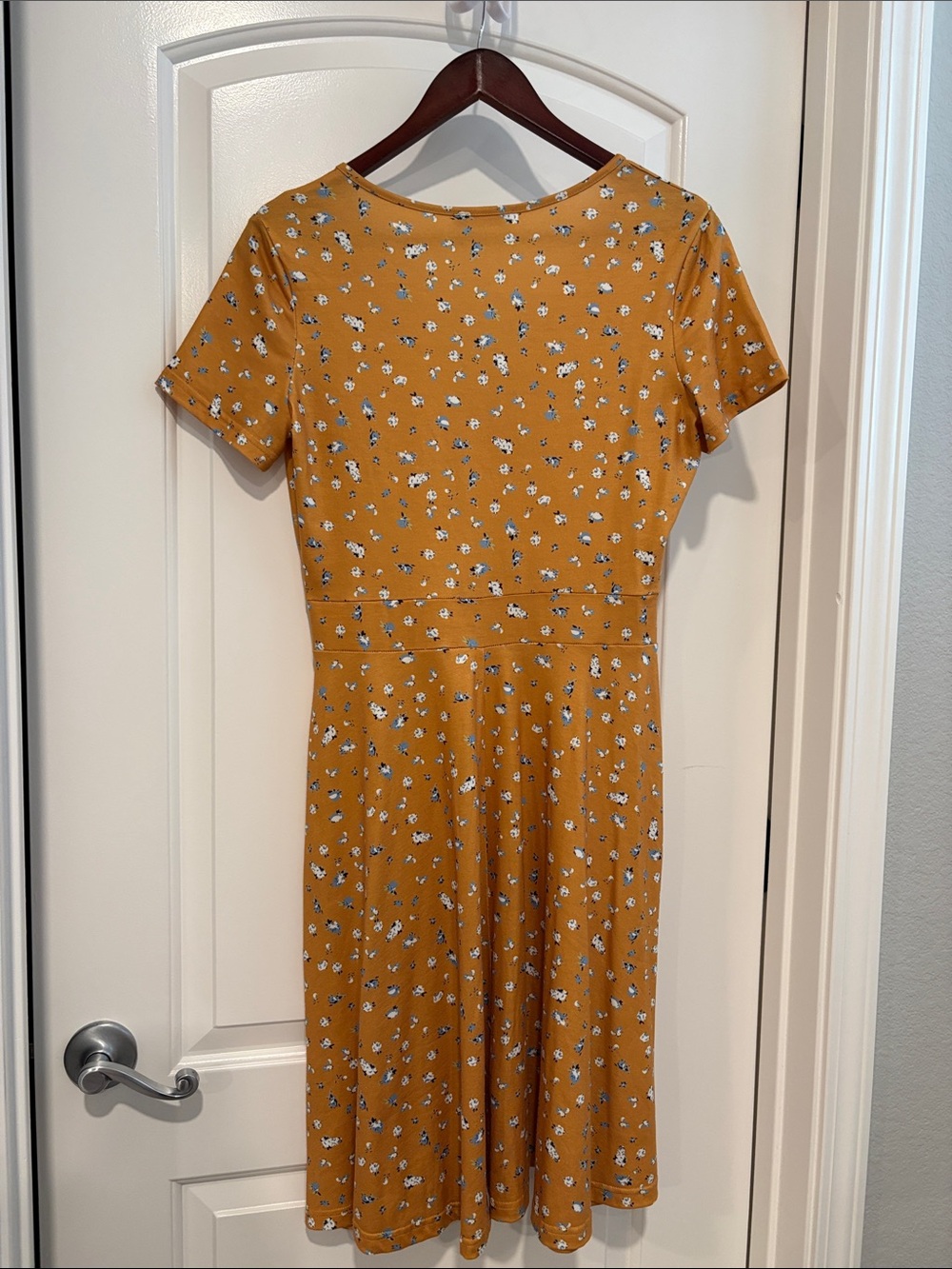 Wrap-Front Floral Midi Dress in Mustard - Picture 2 of 4
